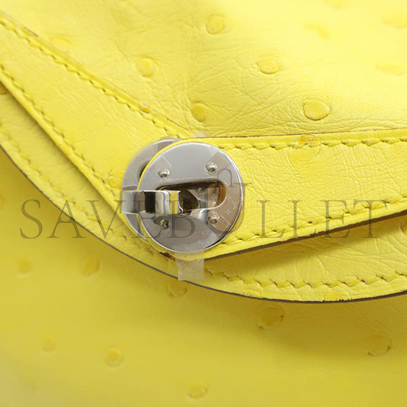 HERMES MASTER LINDY MINI 19 BAG OSTRICH PALLADIUM HARDWARE (19*12*9.5cm)